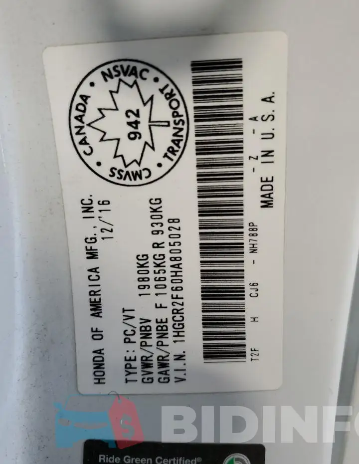 1HGCR2F60HA805028 Photo# 13