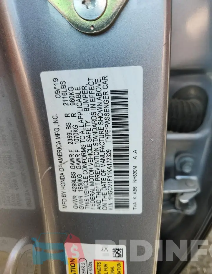 1HGCV1F11KA172329 Photo# 13