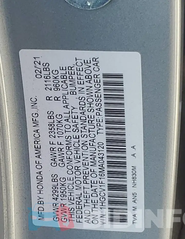 1HGCV1F16MA043120 Photo# 12