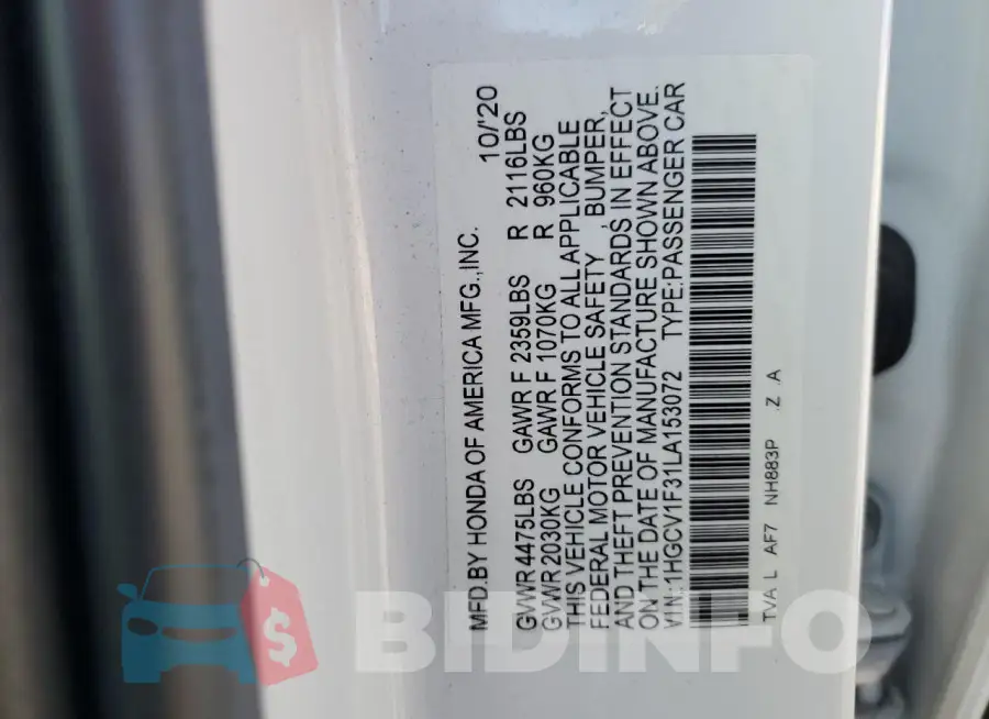 1HGCV1F31LA153072 Photo# 12