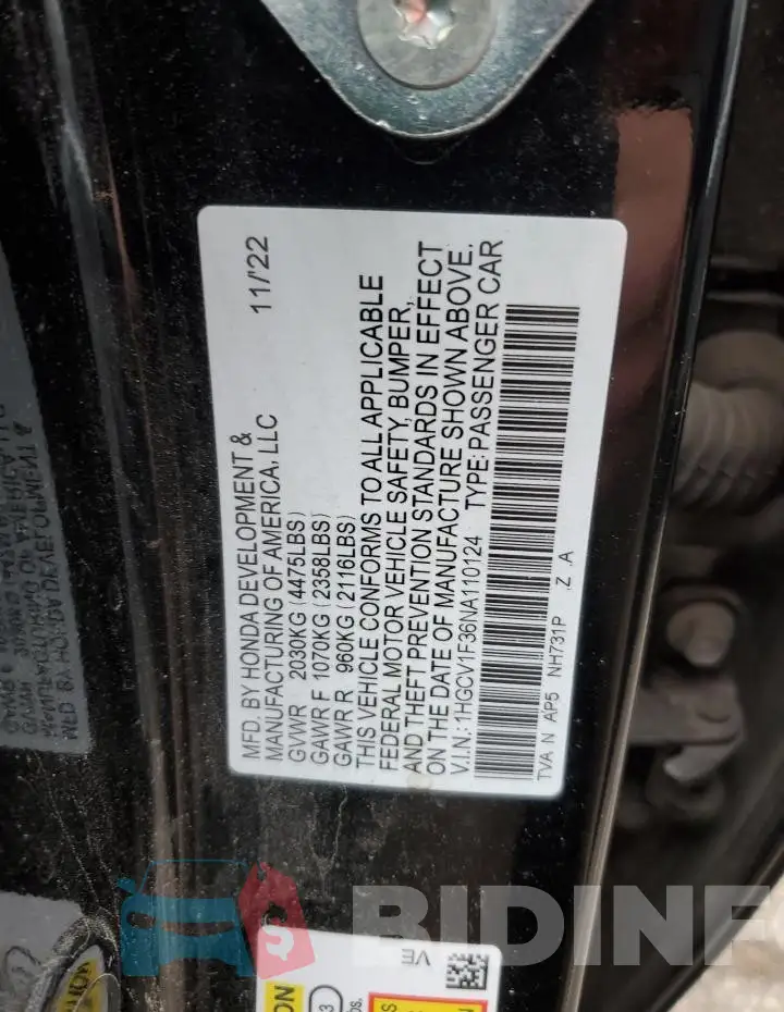 1HGCV1F36NA110124 Photo# 12