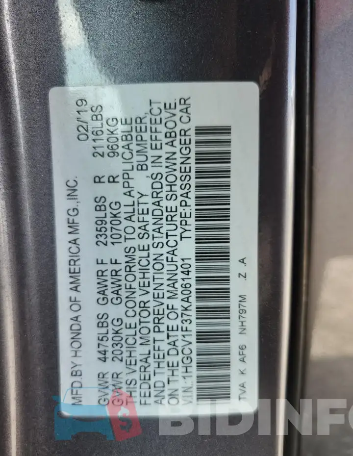 1HGCV1F37KA061401 Photo# 12