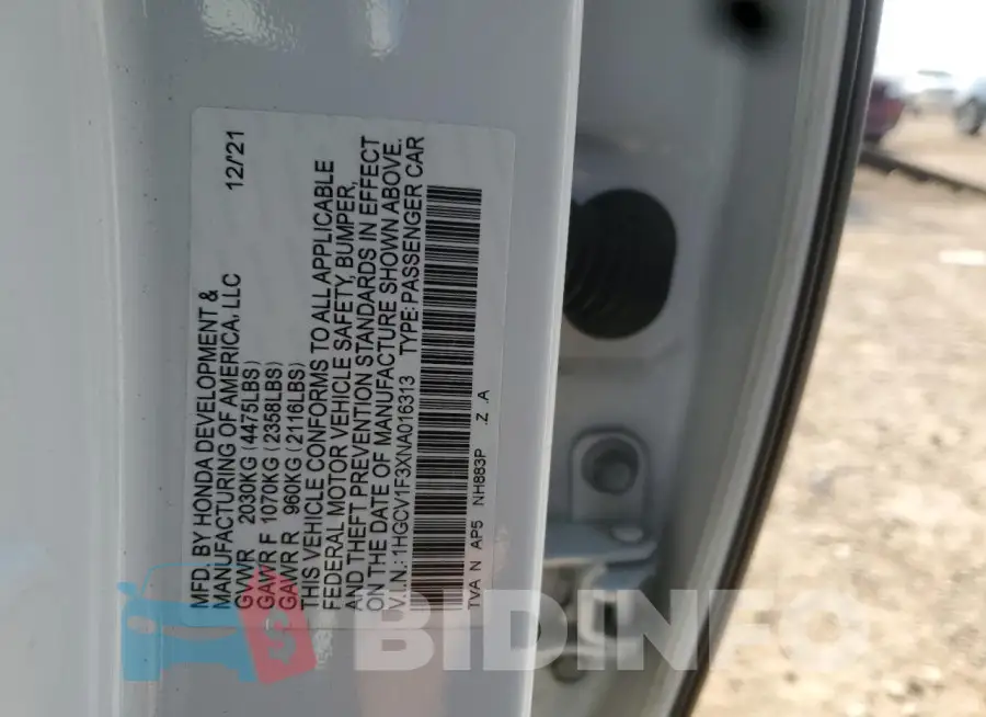 1HGCV1F3XNA016313 Photo# 12