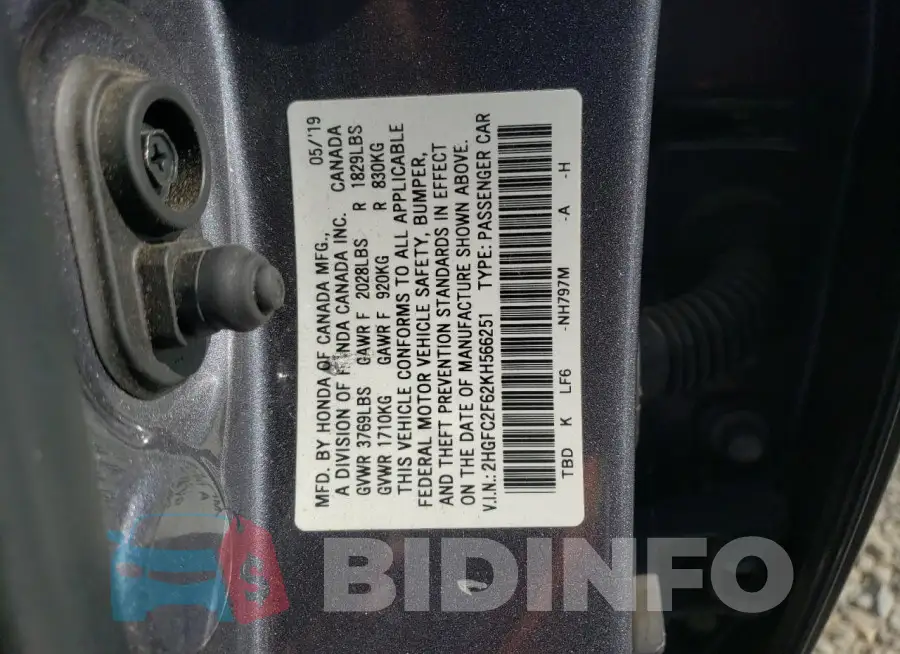 2HGFC2F62KH566251 Photo# 12