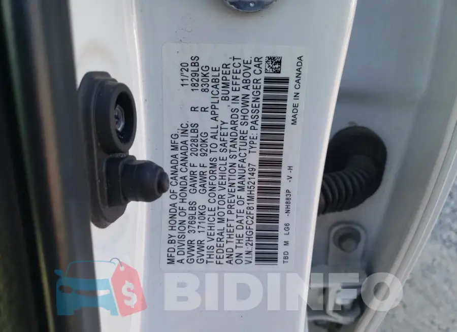 2HGFC2F81MH521497 Photo# 13