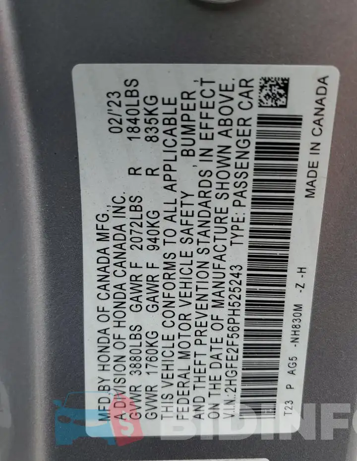 2HGFE2F56PH525243 Photo# 12