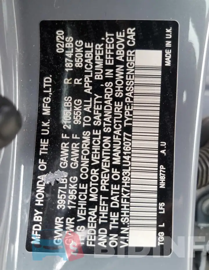 SHHFK7H93LU416077 Photo# 12