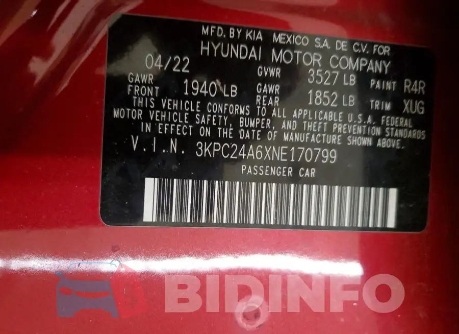 3KPC24A6XNE170799 Photo# 12
