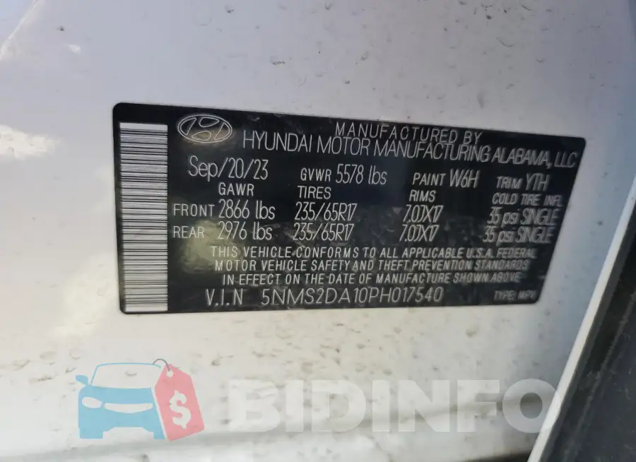 5NMS2DA10PH017540 Photo# 14