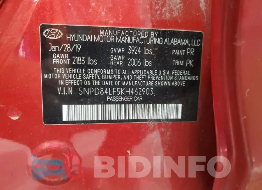 5NPD84LF5KH462903 Photo# 12