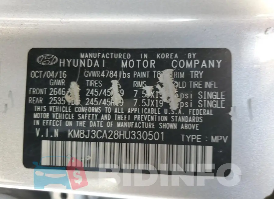 KM8J3CA28HU330501 Photo# 13