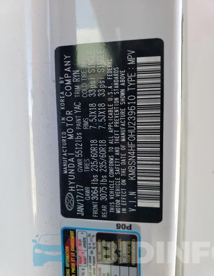 KM8SN4HF0HU239610 Photo# 13