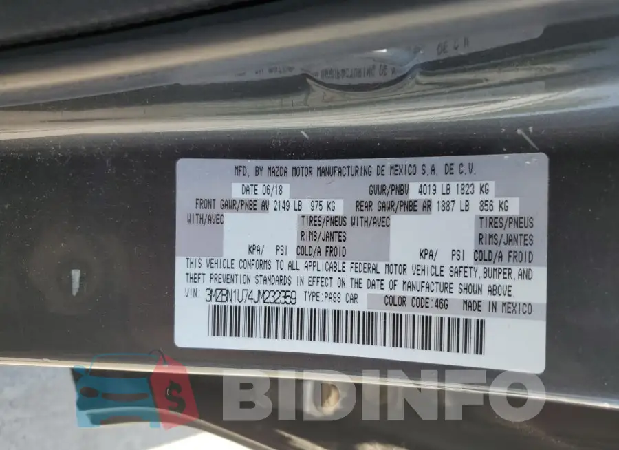 3MZBN1U74JM232359 Photo# 12