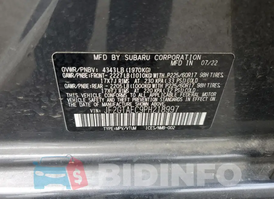 JF2GTAEC9PH218997 Photo# 13