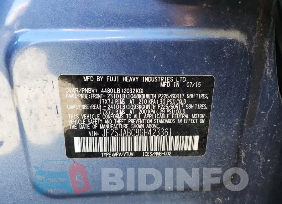 JF2SJABC8GH423361 Photo# 13