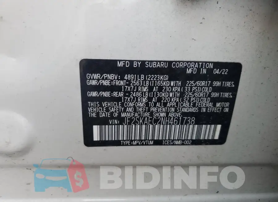 JF2SKAEC2NH461738 Photo# 13