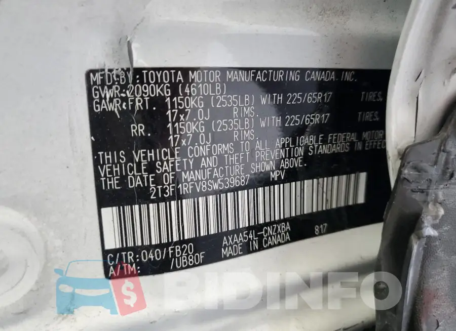 2T3F1RFV8SW539687 Photo# 14