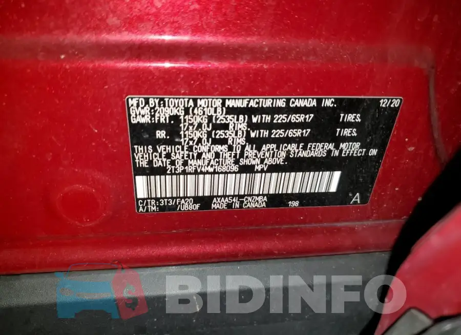 2T3P1RFV4MW168096 Photo# 14