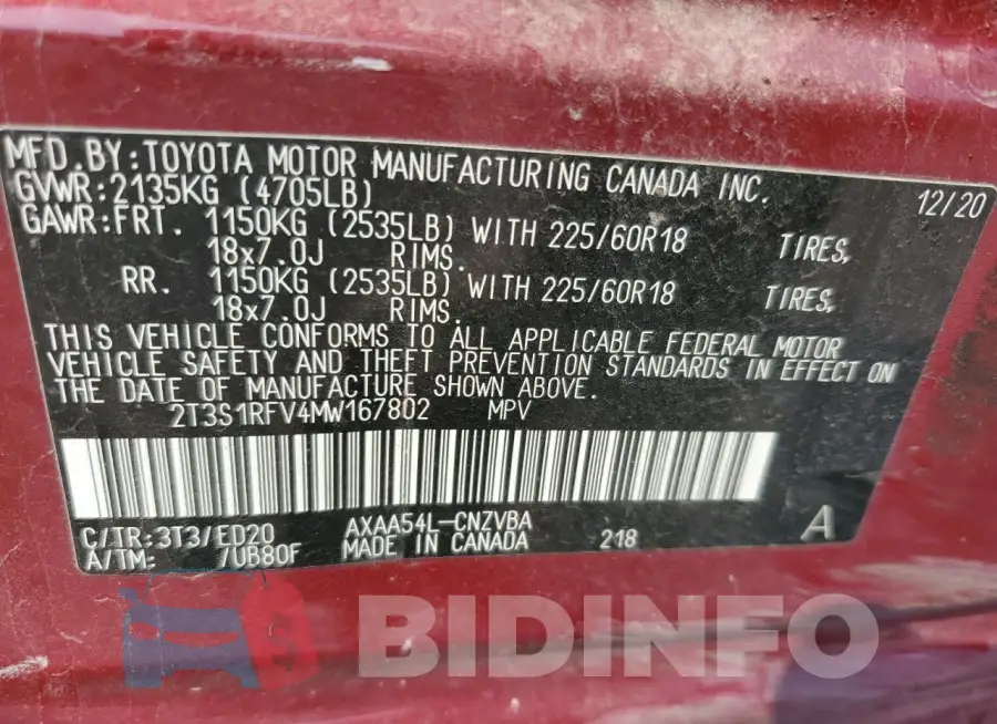 2T3S1RFV4MW167802 Photo# 14