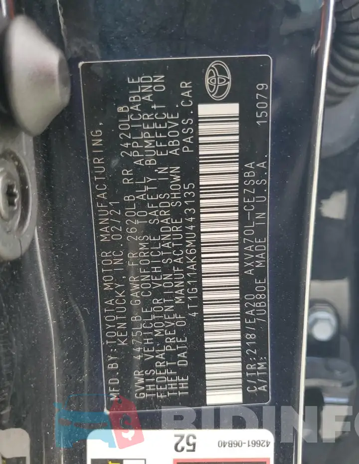 4T1G11AK6MU443135 Photo# 12