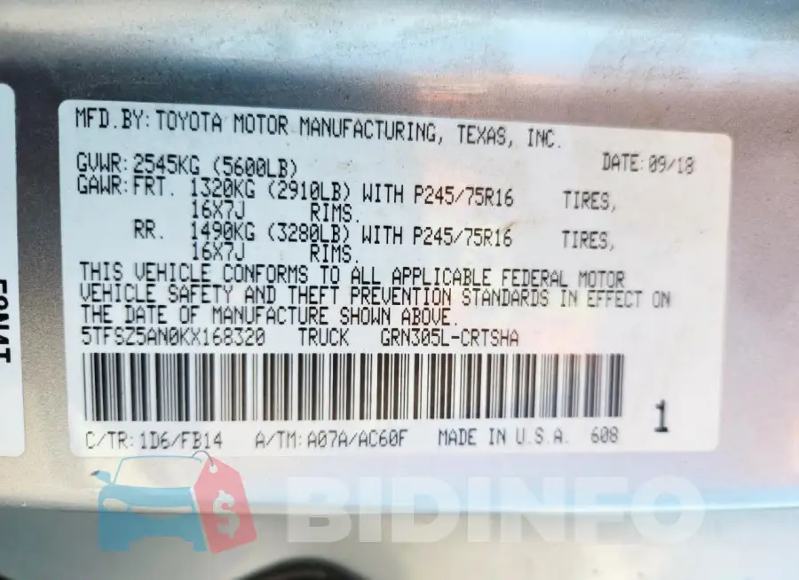 5TFSZ5AN0KX168320 Photo# 12