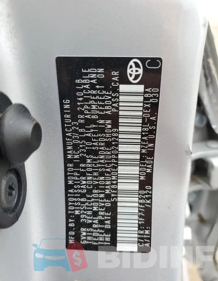 5YFB4MDE7PP021289 Photo# 13