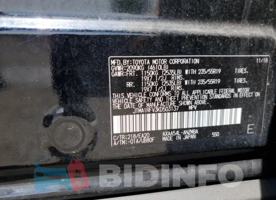 JTMA1RFV3KD503137 Photo# 12