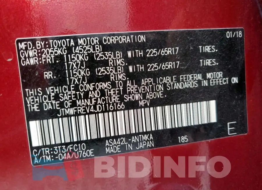 JTMWFREV4JD116166 Photo# 13