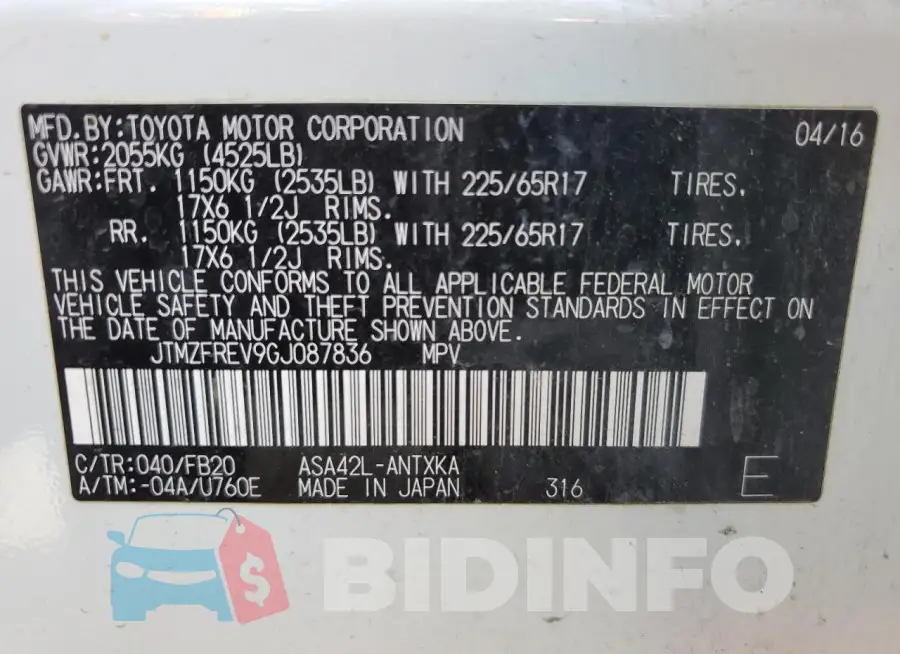 JTMZFREV9GJ087836 Photo# 13