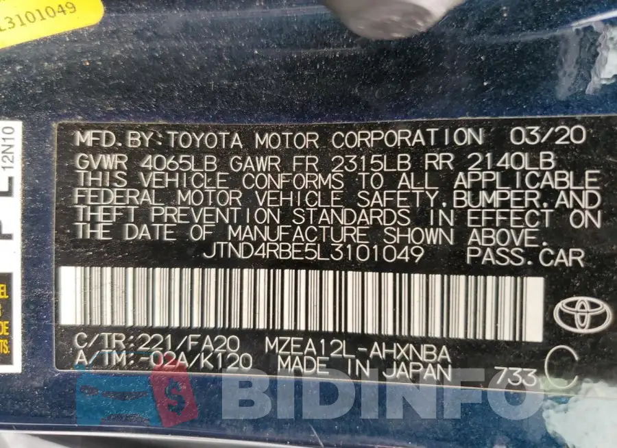 JTND4RBE5L3101049 Photo# 13