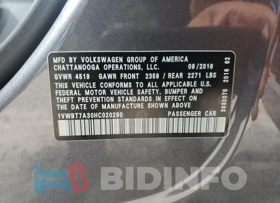 1VWBT7A30HC020290 Photo# 13