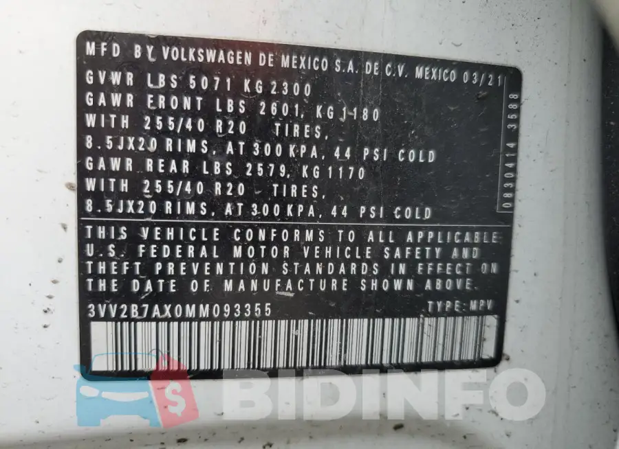 3VV2B7AX0MM093355 Photo# 13