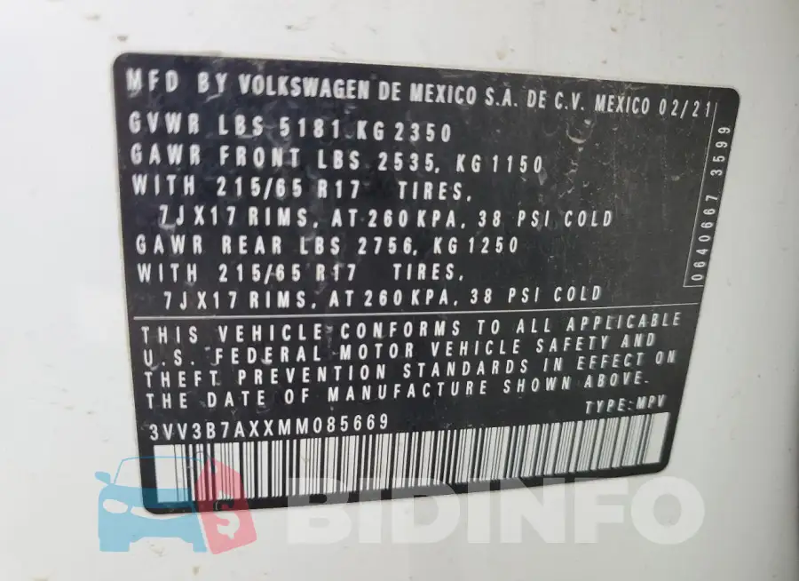 3VV3B7AXXMM085669 Photo# 13