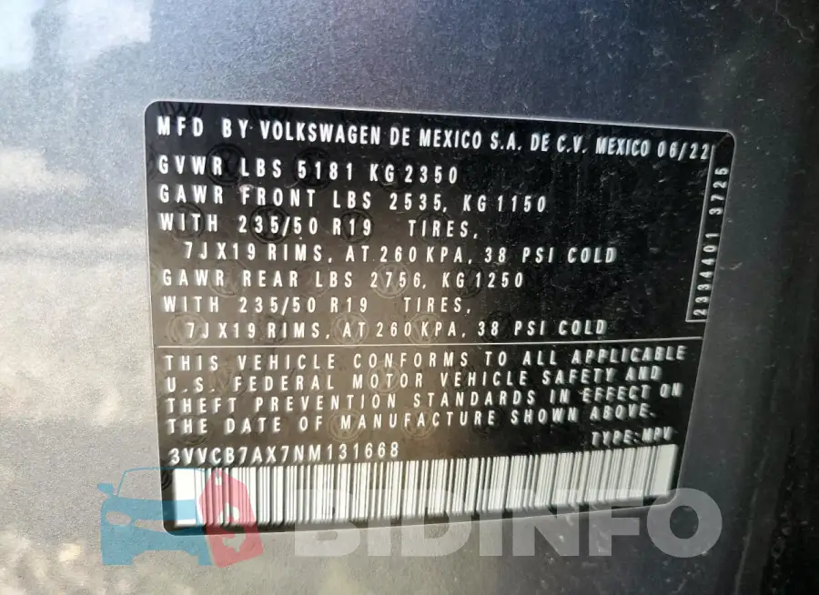 3VVCB7AX7NM131668 Photo# 13