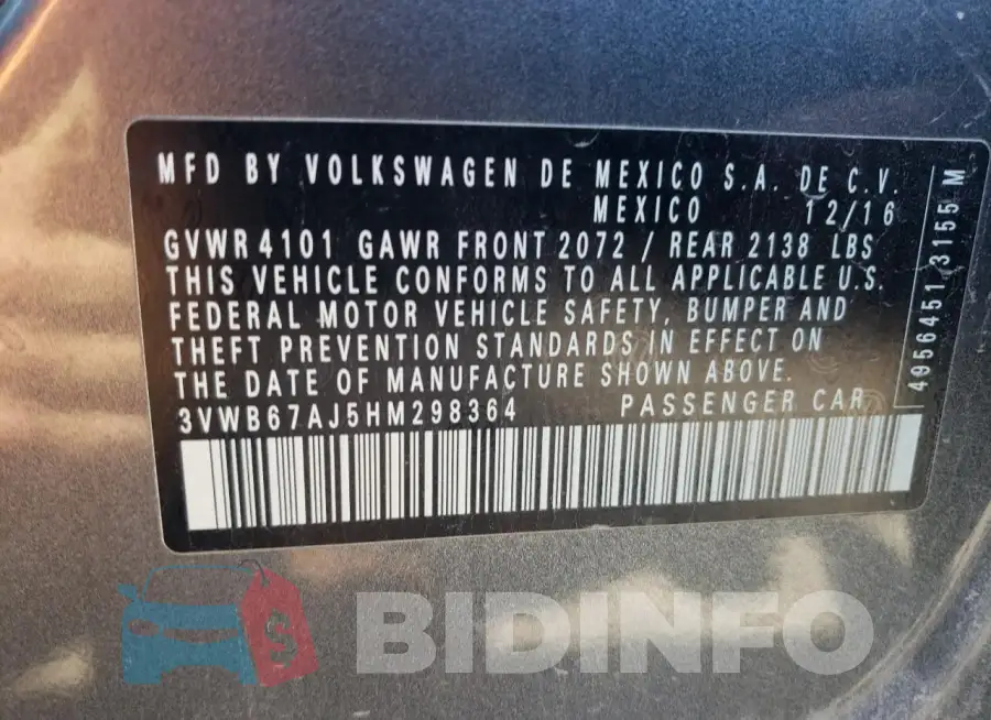 3VWB67AJ5HM298364 Photo# 12