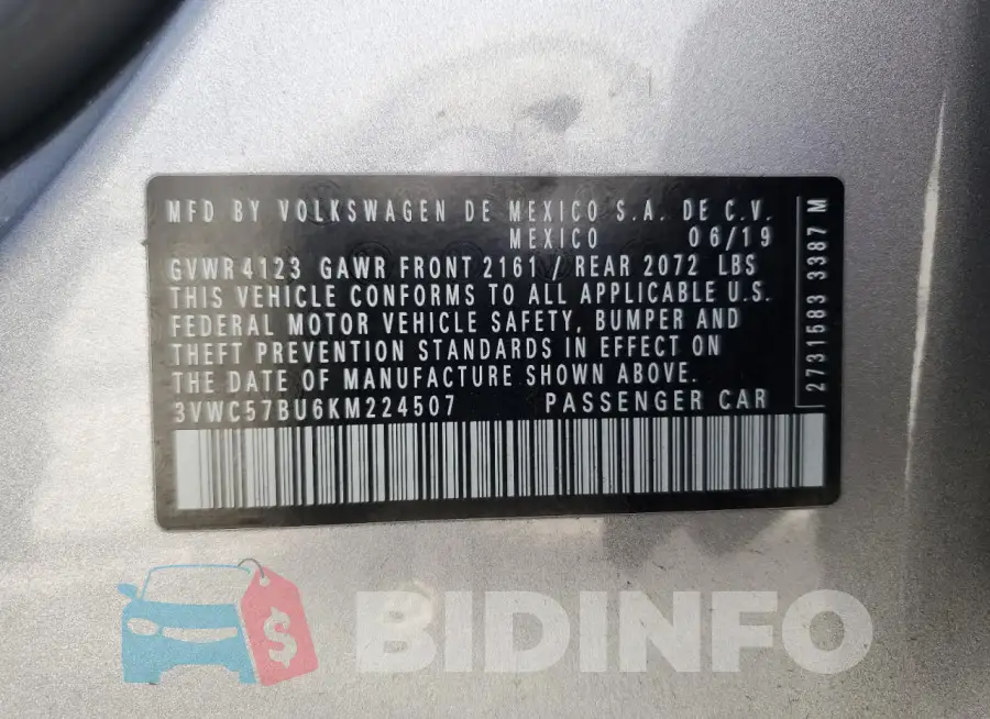3VWC57BU6KM224507 Photo# 12