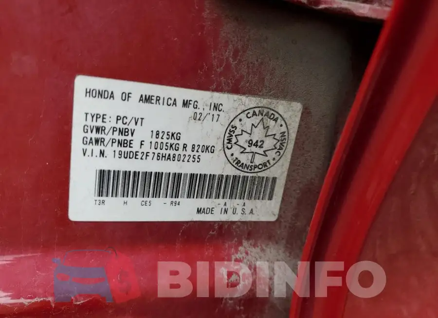 19UDE2F76HA802255 Photo# 13