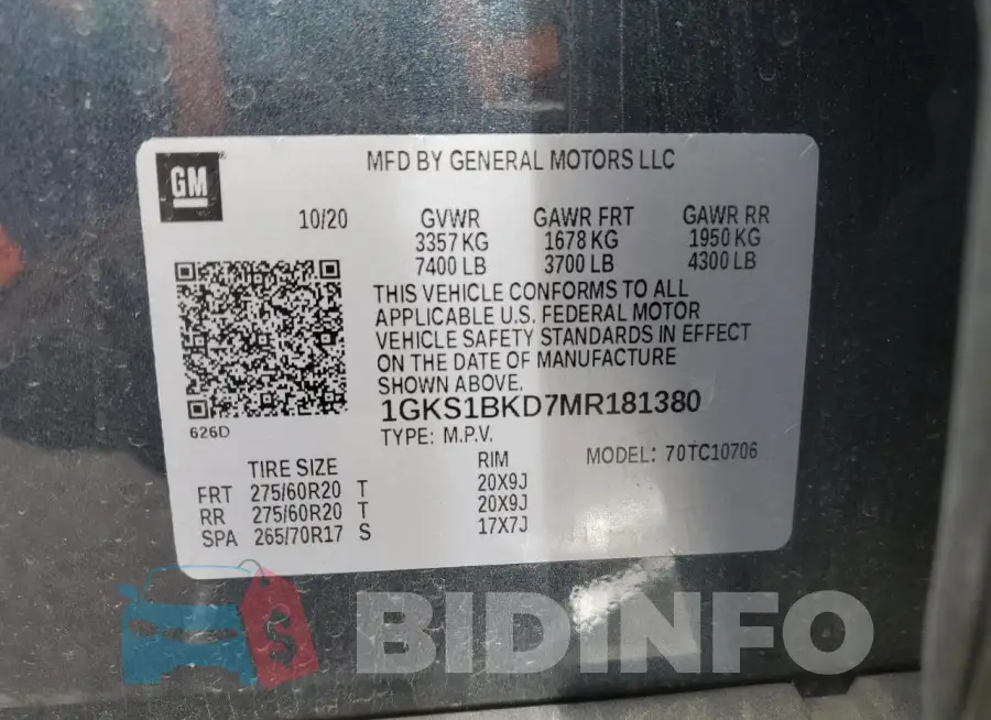 1GKS1BKD7MR181380 Photo# 14