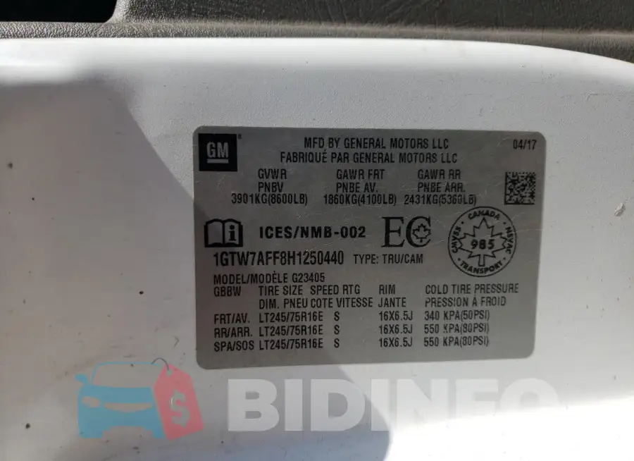 1GTW7AFF8H1250440 Photo# 13