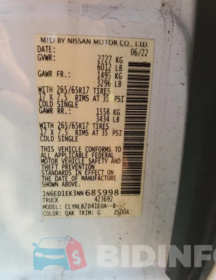 1N6ED1EK3NN685998 Photo# 12