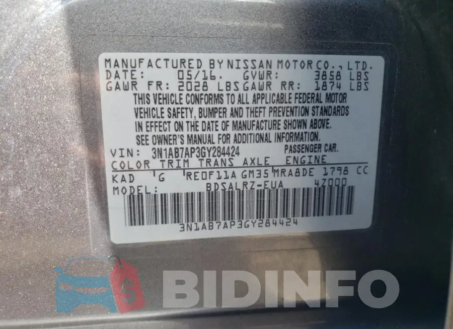 3N1AB7AP3GY284424 Photo# 12