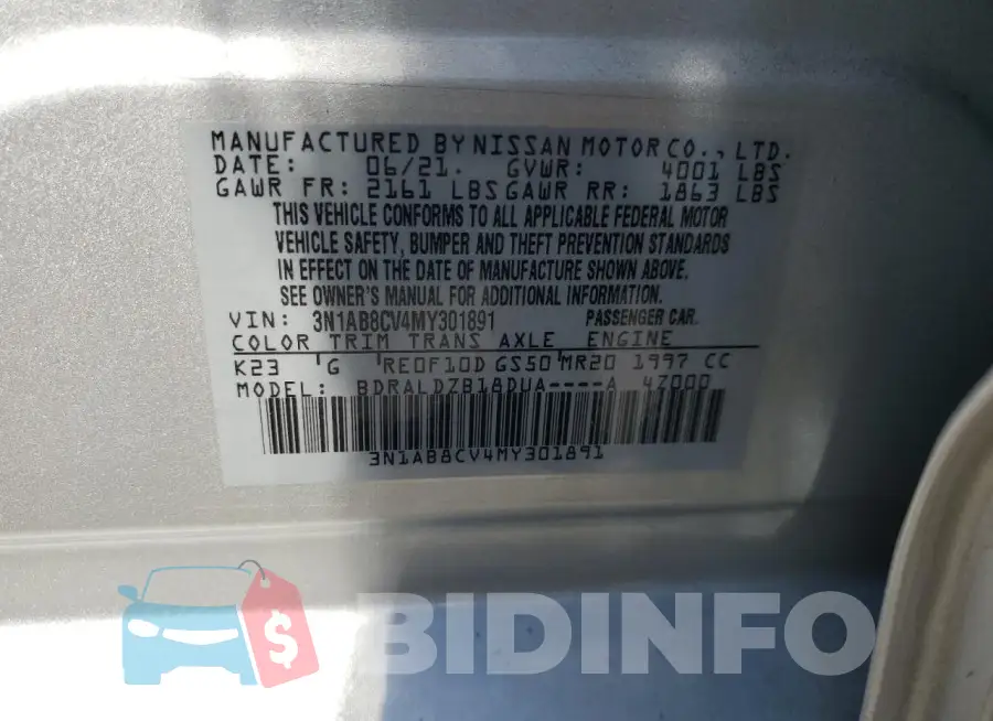 3N1AB8CV4MY301891 Photo# 12
