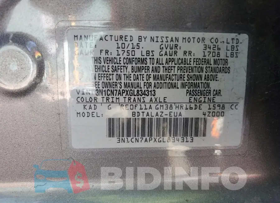3N1CN7APXGL834313 Photo# 13
