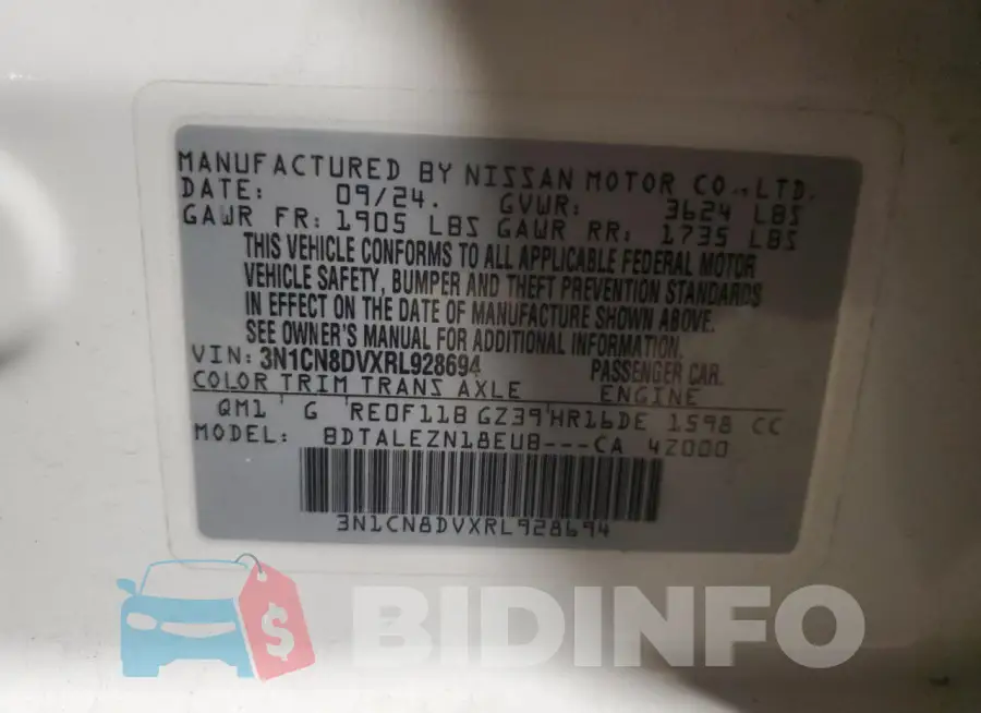 3N1CN8DVXRL928694 Photo# 12