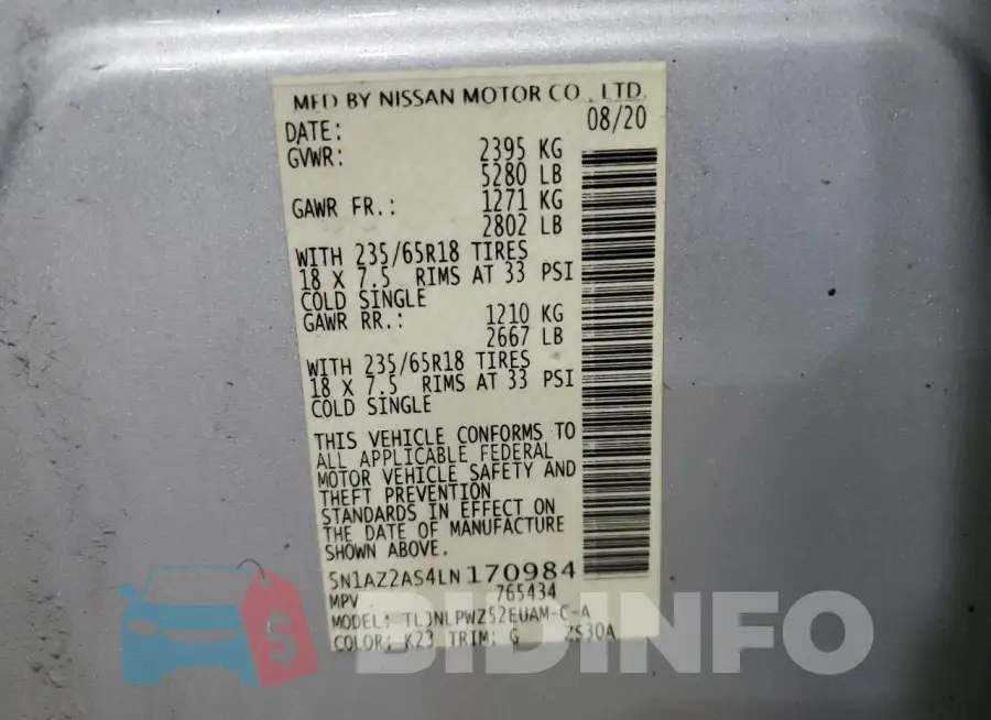5N1AZ2AS4LN170984 Photo# 14