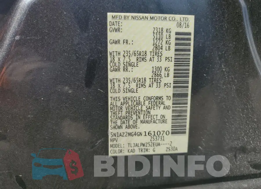 5N1AZ2MG4GN161070 Photo# 13