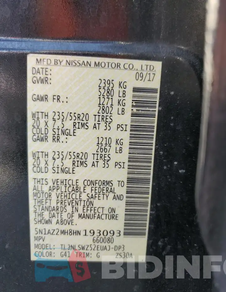 5N1AZ2MH8HN193093 Photo# 13