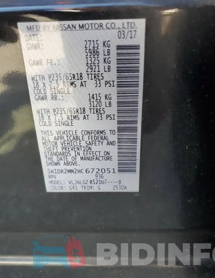 5N1DR2MM2HC672051 Photo# 13