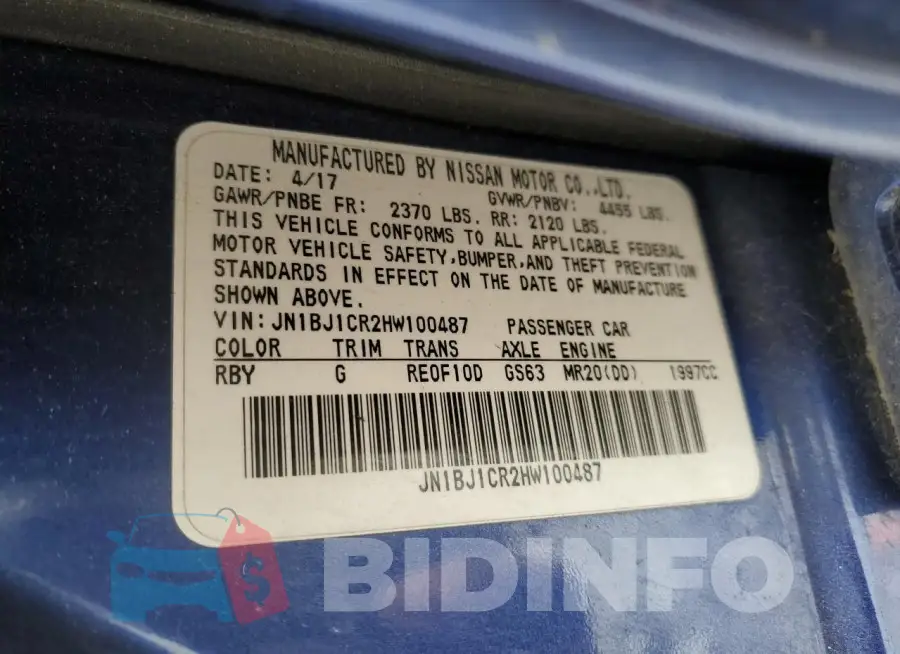 JN1BJ1CR2HW100487 Photo# 13