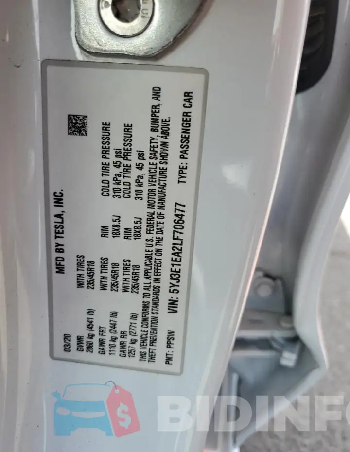 5YJ3E1EA2LF706477 Photo# 12
